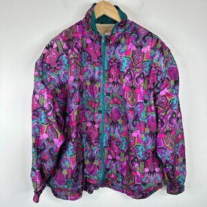 Vintage 80s Windbreaker Bright Colorful Pattern Full Zip Lightweight Jacket M/L